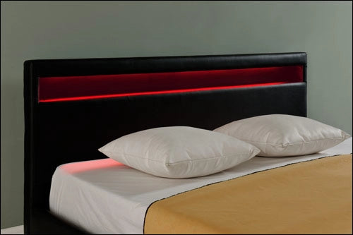 Letto Matrimoniale Imbottito 180x200 cm Testiera Alta con Illuminazione a LED Similpelle - Nero Corium