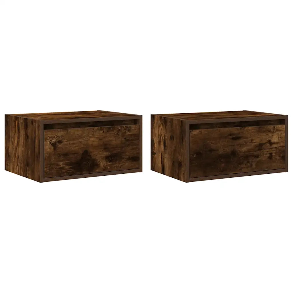 vidaXL Comodini a Parete con luci LED 2 pz Rovere Fumo