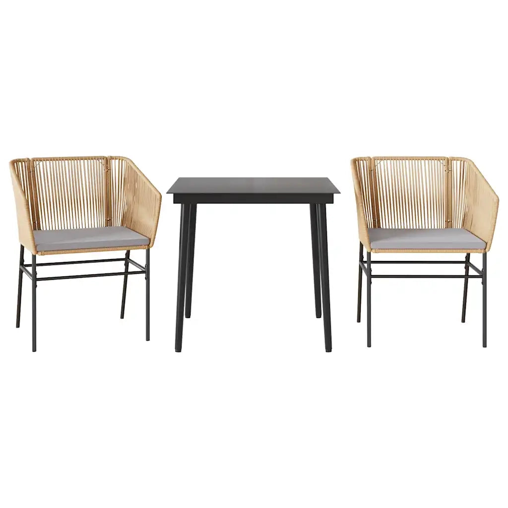 Set da Pranzo da Giardino 3pz con Cuscini Polyrattan Vetro