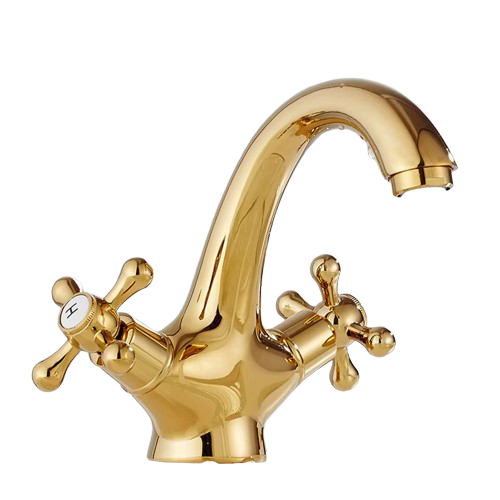 EVA | Rubinetto da bagno vintage Rubinetto da bagno dorato lucido |  retrò in acciaio inossidabile premium | Miscelatore gastronomico per  2 attacchi