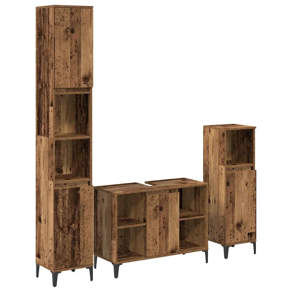 Set di mobili per il bagno con lo scaffale 3 pcs Legno vecchio