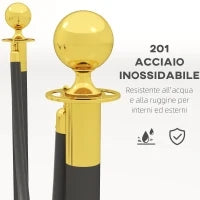 Colonnine Segnapercorso in Acciaio Inox con Corda Vellutata Nera di 1.5 m e Base Riempibile, Ø32x96 cm