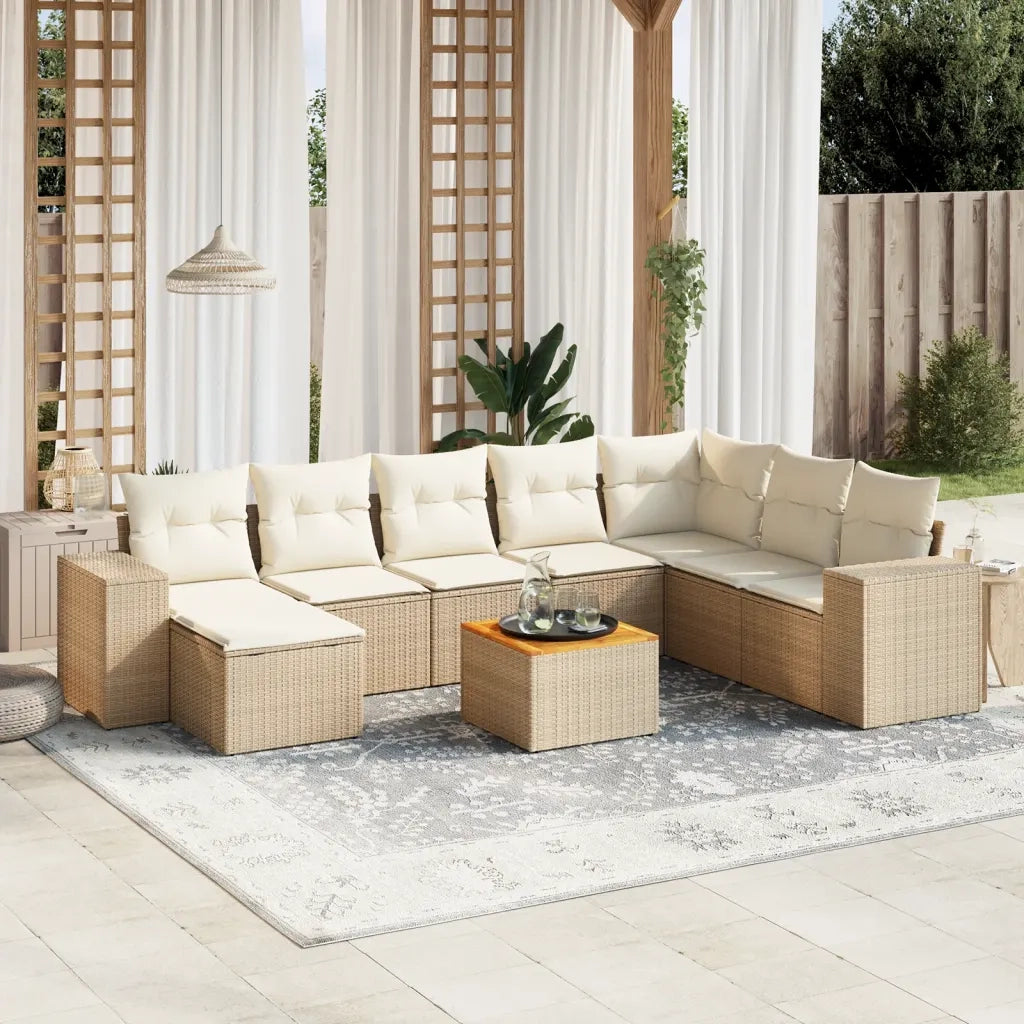 Set Divano da Giardino 9 pz con Cuscini Beige in Polyrattancod mxl 114434