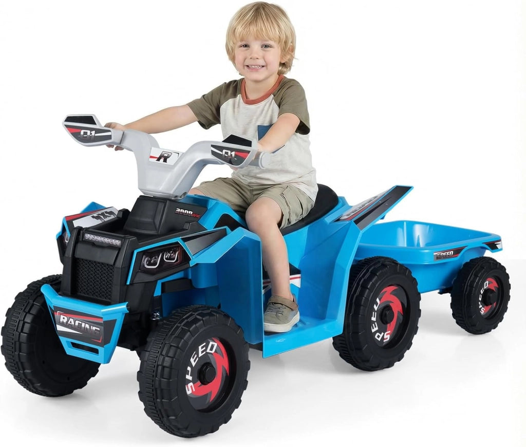 Quad Elettrico per Bambini, ATV elettrico con Rimorchio Posteriore, Macchina Giocattolo a Motore con Ruote Resistenti, 2-3 km/h, Veicolo per Bambini 3 Anni+ (Bianco)