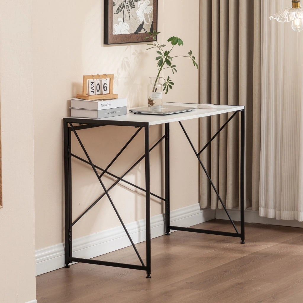 Scrivania pieghevole multifunzionale con struttura in MDF e metallo, per home office e piccoli spazi, bianco, 99 × 50 × 75 cm