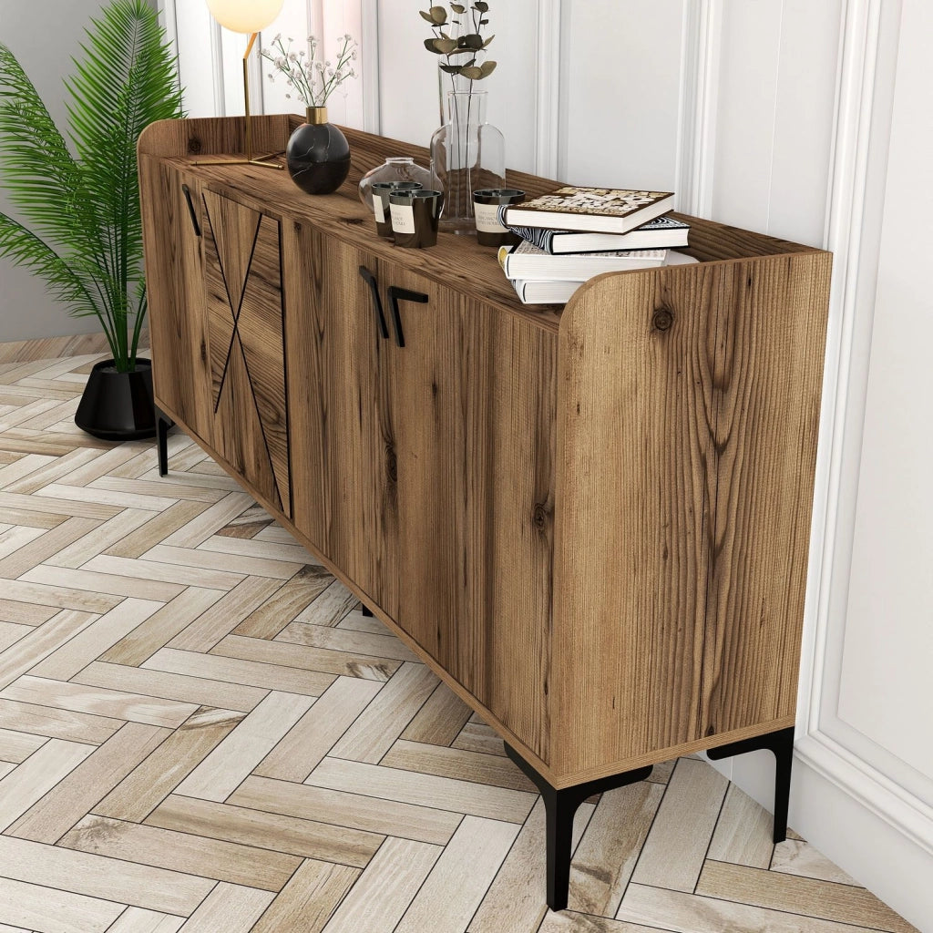 Madia Elini, Credenza 2 Ripiani, 180x35x78h cm Marrone Noce