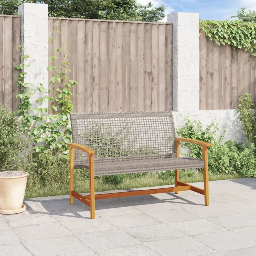 Panca da Giardino Grigia 112 cm in Polyrattan e Legno di Acacia 367599