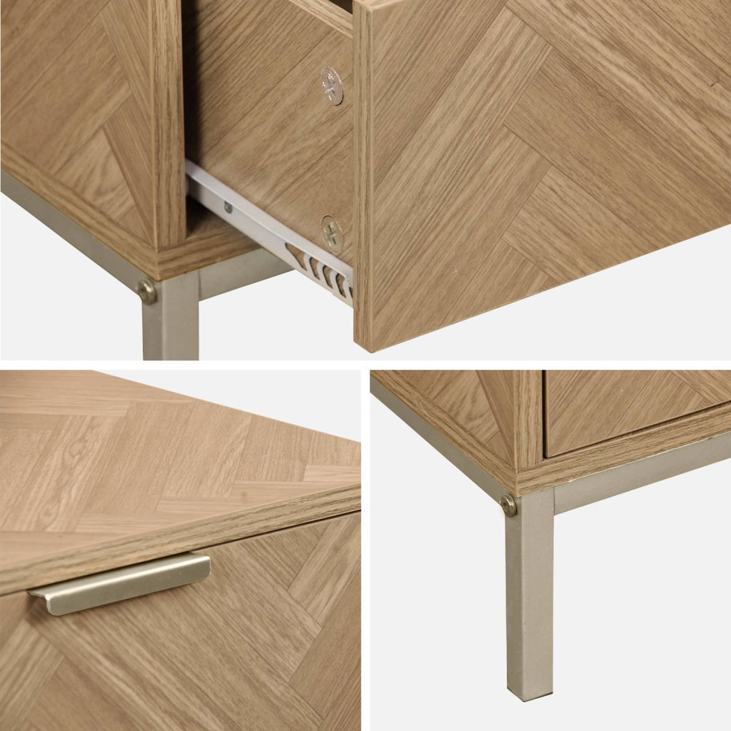 Set 2 comodini effetto legno con motivo a spina di pesce, marrone