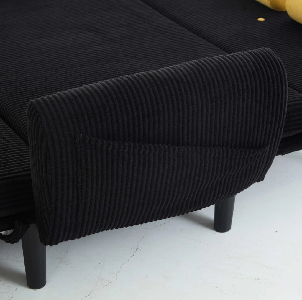 Divano 2 posti 133,5x77x85 cm nero, schienale regolabile, velluto a coste e metallo,