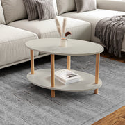 Tavolino Basso da Salotto 'Højreby' con Gambe in Legno e Piano Ovale - color Pietra Arenaria [en.casa]