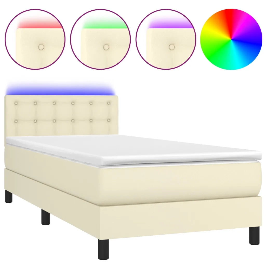 Giroletto a Molle con Materasso e LED Crema 90x190cm Similpelle 3134197