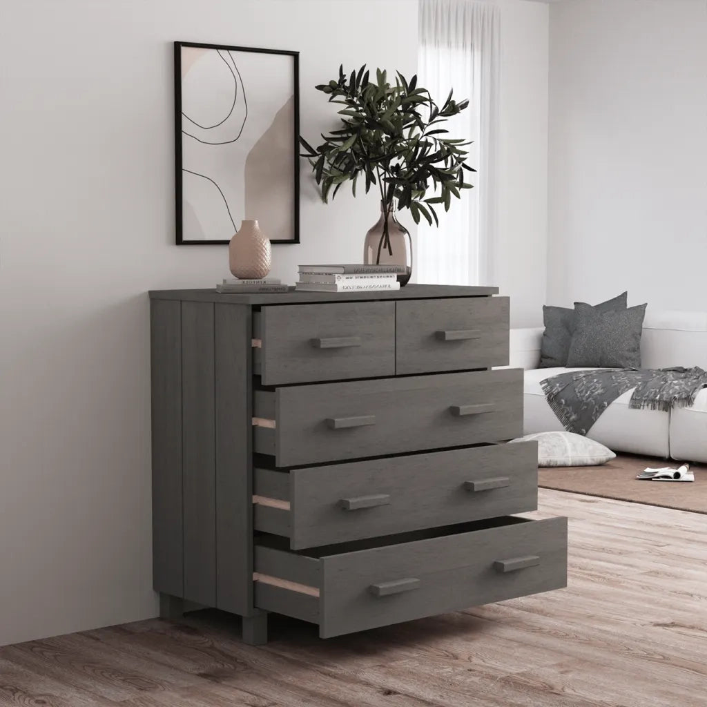 Credenza HAMAR Grigio Chiaro 79x40x80 cm Legno Massello di Pino 340423