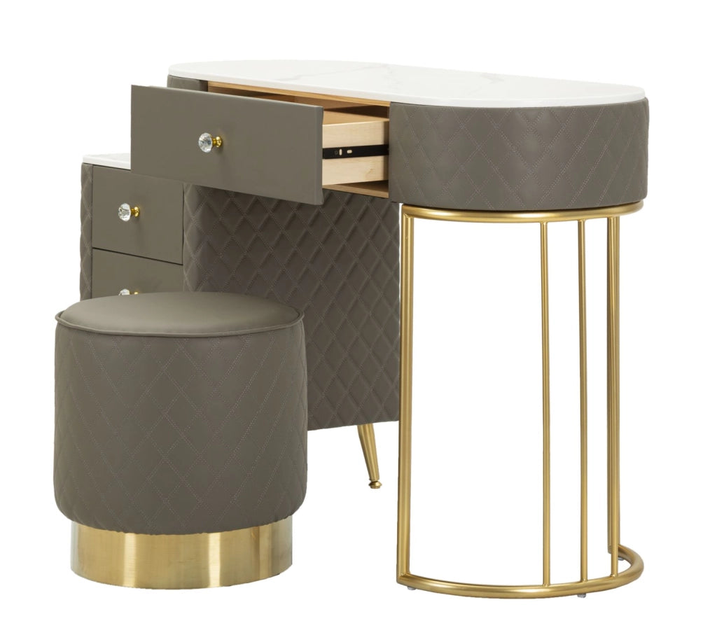 Toeletta Sharon Grigia con Puff 120x40x75 cm in Pino e MDF e Metallo e Plastica
