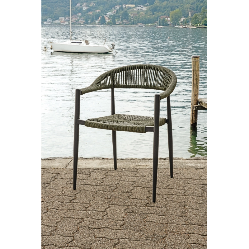 Poltrona Milano In Alluminio Grigio Antracite Con Corda Sintetica Verde Moia