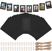 30 set di cornici fotografiche in cartone, 11 x 15 cm, cartone fotografico nero, con 30 clip in legno e nafta, cornici fotografiche in cartone per feste di compleanno, matrimoni e feste di compleanno, DIY