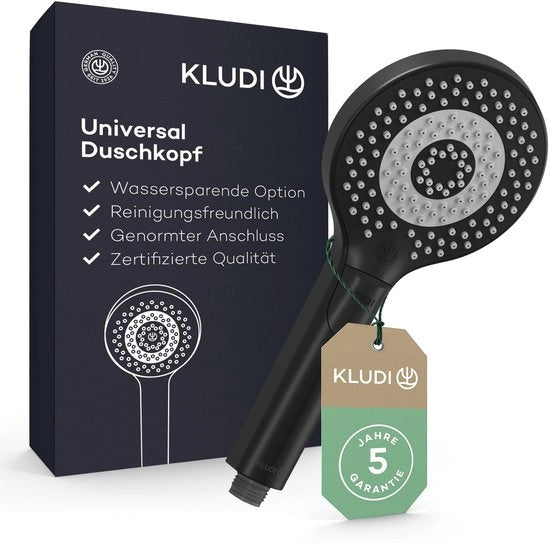 Douchekop universale X3, opzione di risparmio d'acqua, douchekop con 3 tipi di getto (corpo, capelli, pelle), facile da pulire, Ø 11,7 cm, douchekop, nero lucido