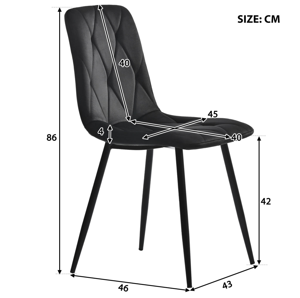Set di 4 sedie da pranzo in velluto nero con gambe in metallo