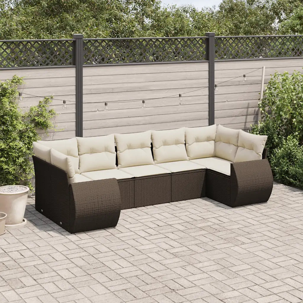 Set Divani da Giardino 7 pz con Cuscini Marrone in Polyrattan 3254130