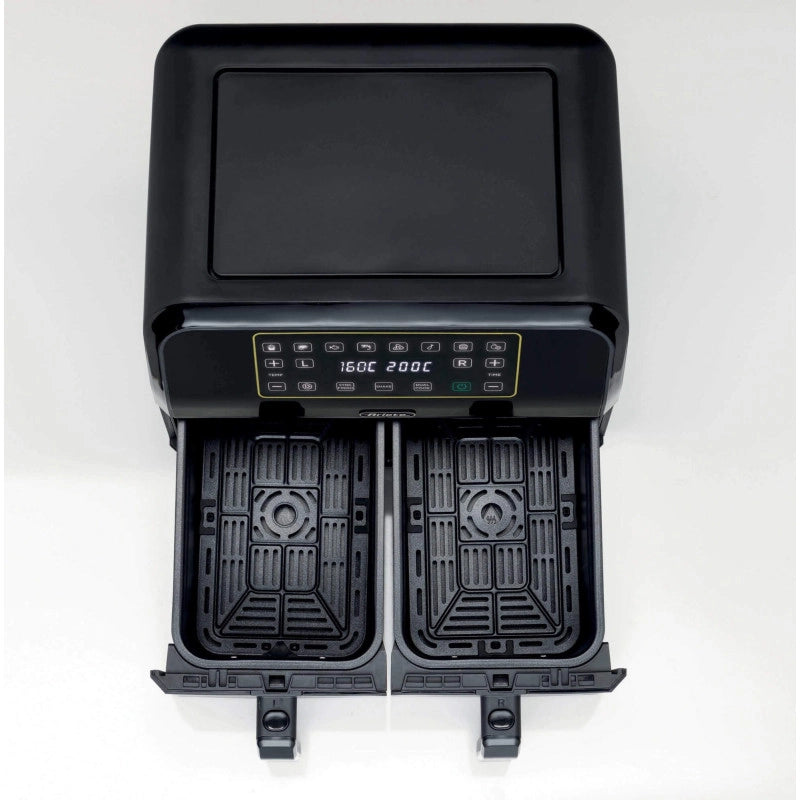 Friggitrice ad aria 1700W con doppio cestello, 8L - 3 funzioni di cottura, pannello digitale LED - Nero