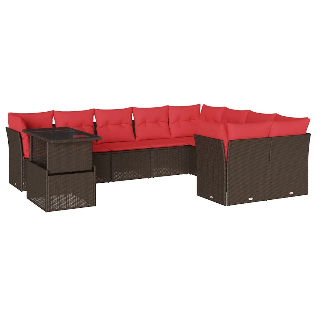 Set Divani da Giardino 10 pz con Cuscini Marrone in Polyrattan 3266854
