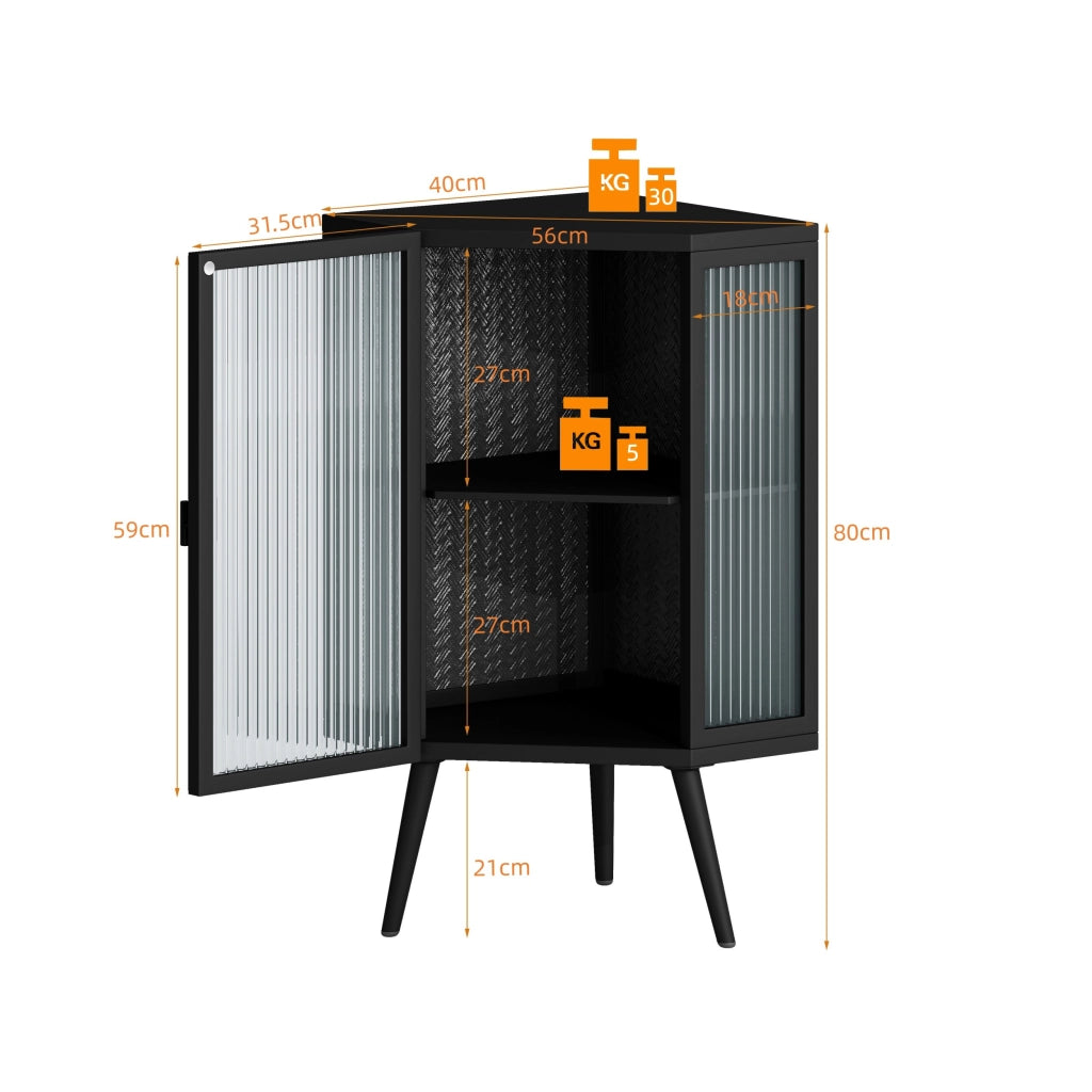 Mobile angolare - Libreria - Mobile da bagno - Ante in vetro - Nero