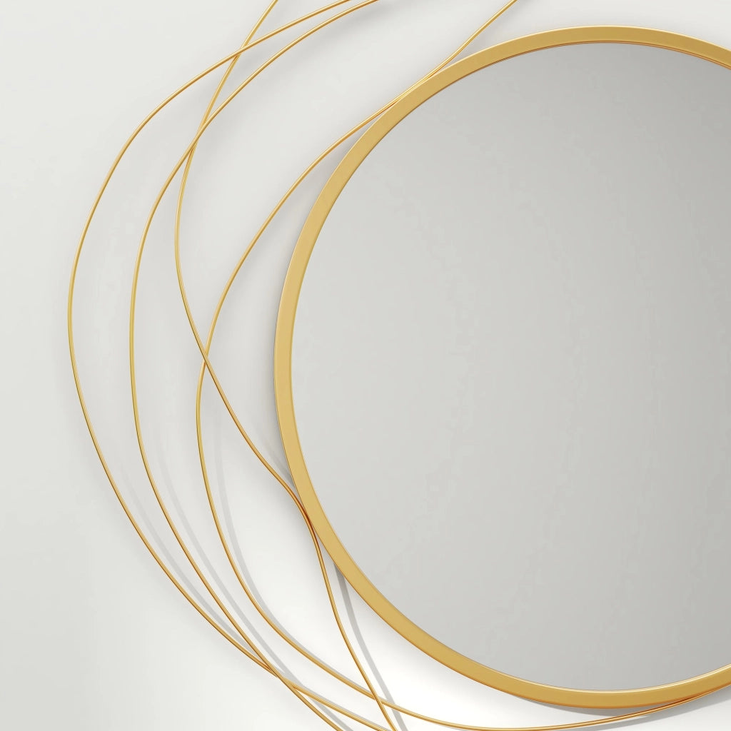 Specchio Moderno e Rotondo Decorativo a Muro con Ganci Ø65x1 cm in Vetro e Metallo Oro