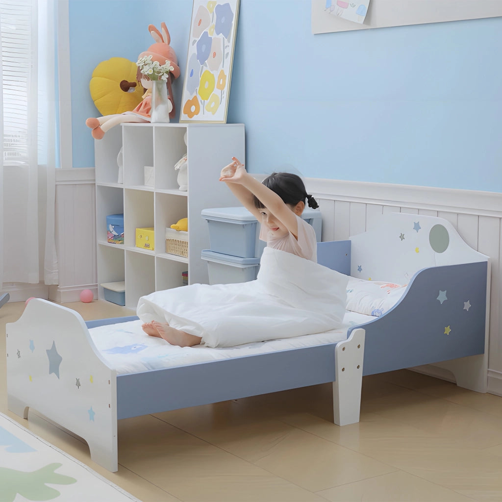 Letto per Bambini con Stampa Stelle ¨C Zephmum ¨C Legno 143x74x59 cm Blu e Bianco