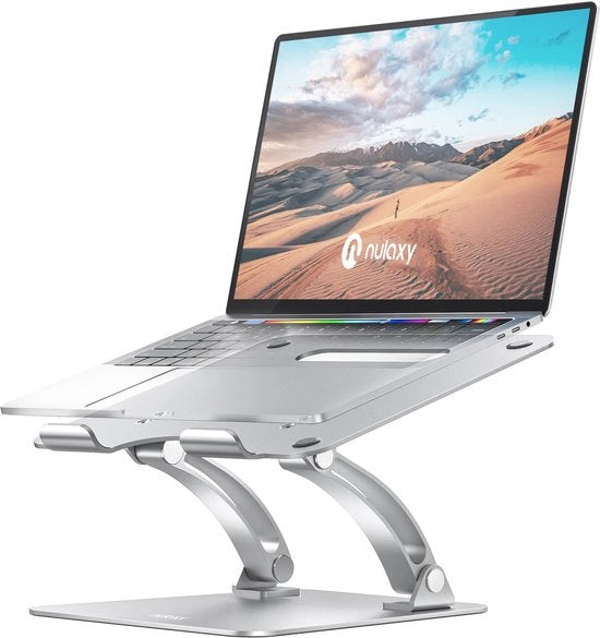 Stand per laptop in alluminio, regolabile in altezza, ventilato, compatibile con tutti i notebook da 10 a 17 pollici.