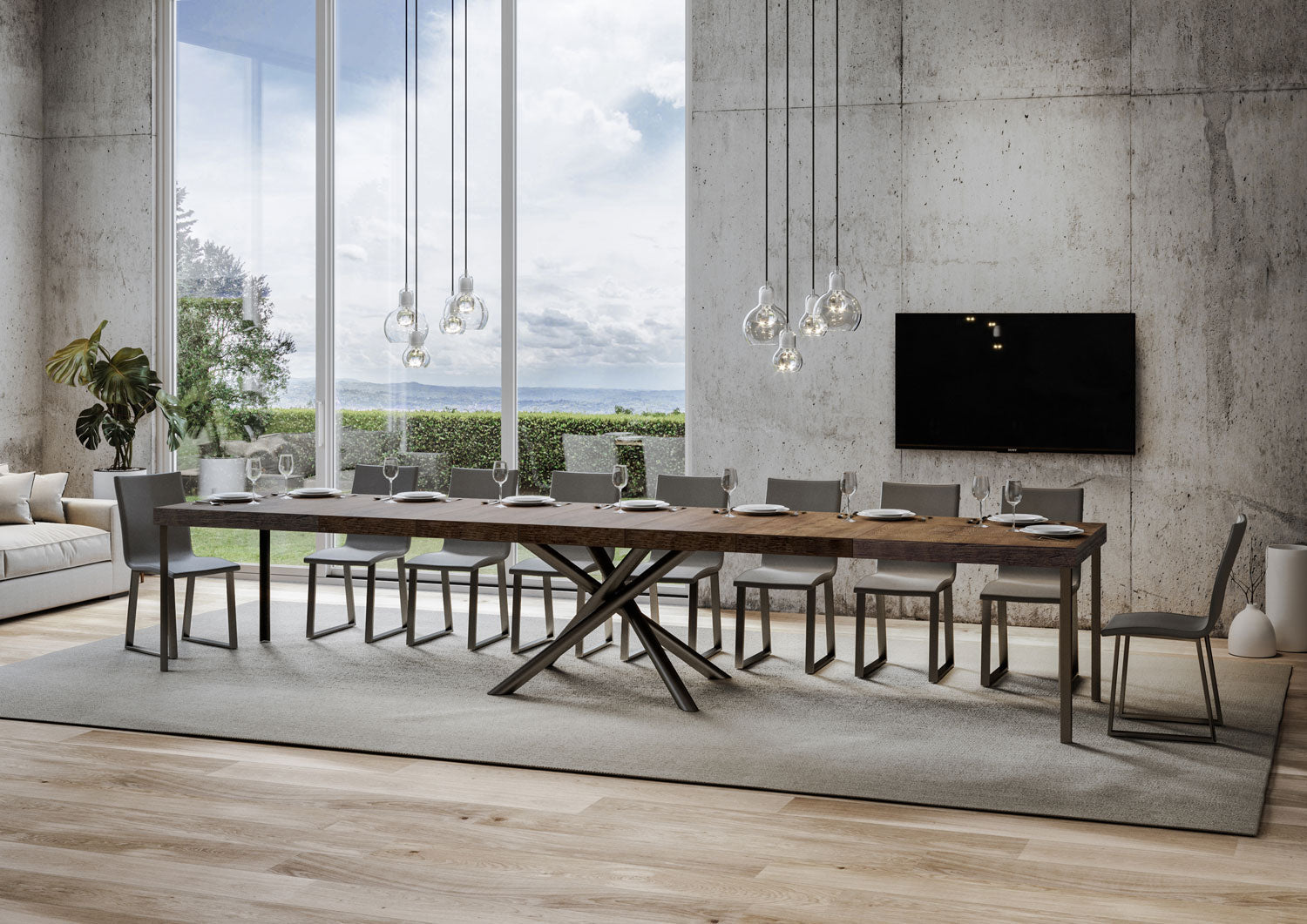 Tavolo Allungabile 200-460x90x77 cm Famas Premium Noce Telaio Antracite