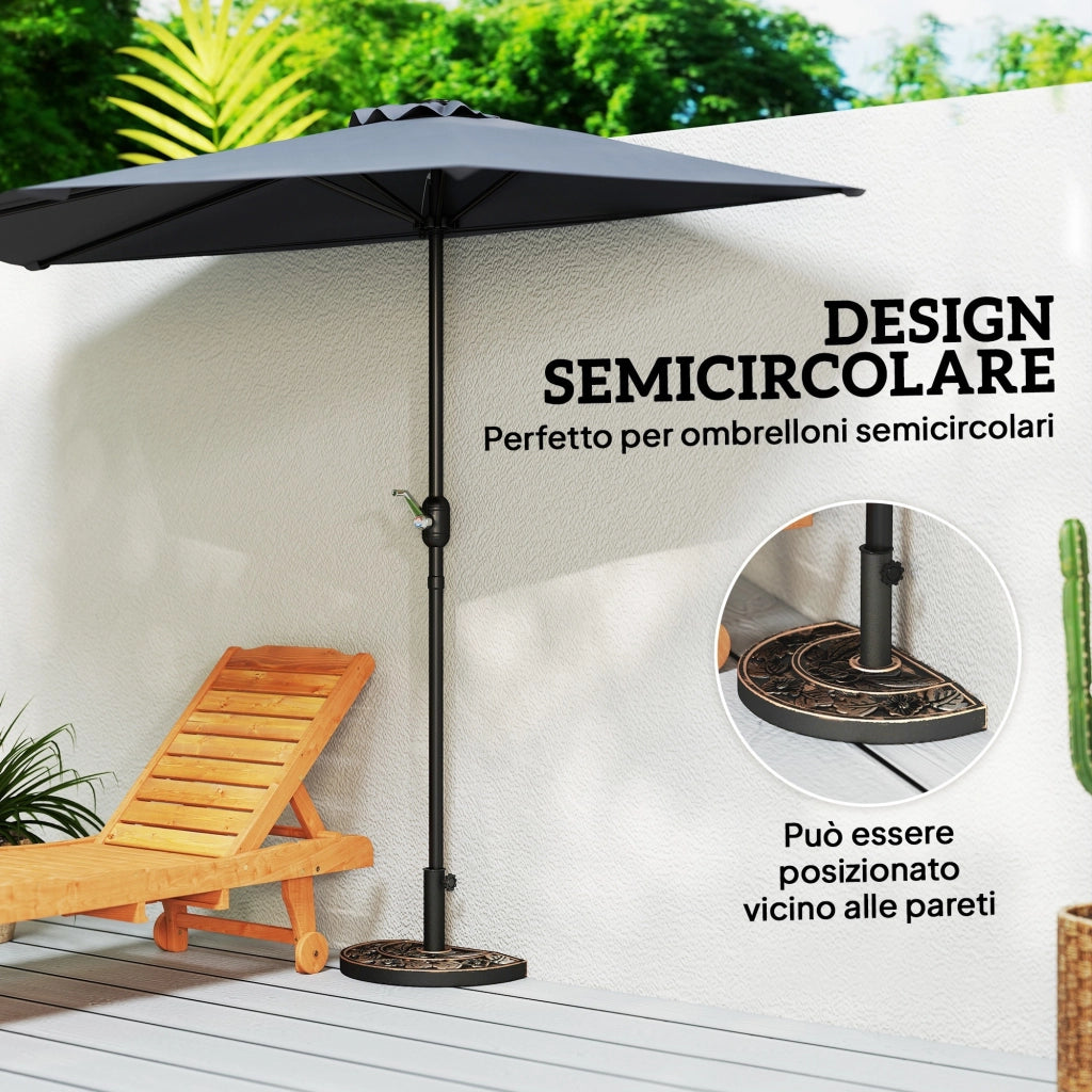 EasyComfort Base per Ombrellone a Mezzaluna da Ø38 mm e Ø48 mm con Manovella, Basamento per Ombrellone in Resina, 50x31x32 cm, Bronzo