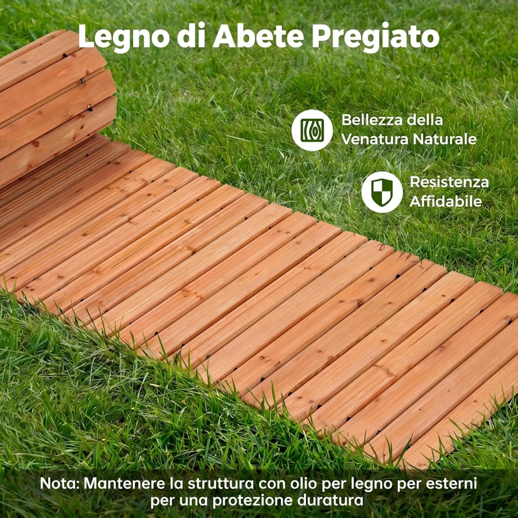 Sentiero da Giardino in Legno, Passerella Decorativa da Esterno, Superficie Antiscivolo, Collegamento con Fili Metallici, Sentiero Arrotolabile per Cortile e Spiaggia, 367 x 55 cm (Naturale)
