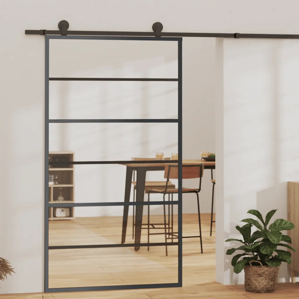 Porta Scorrevole in Vetro ESG e Alluminio 102x205 cm Nera 151016