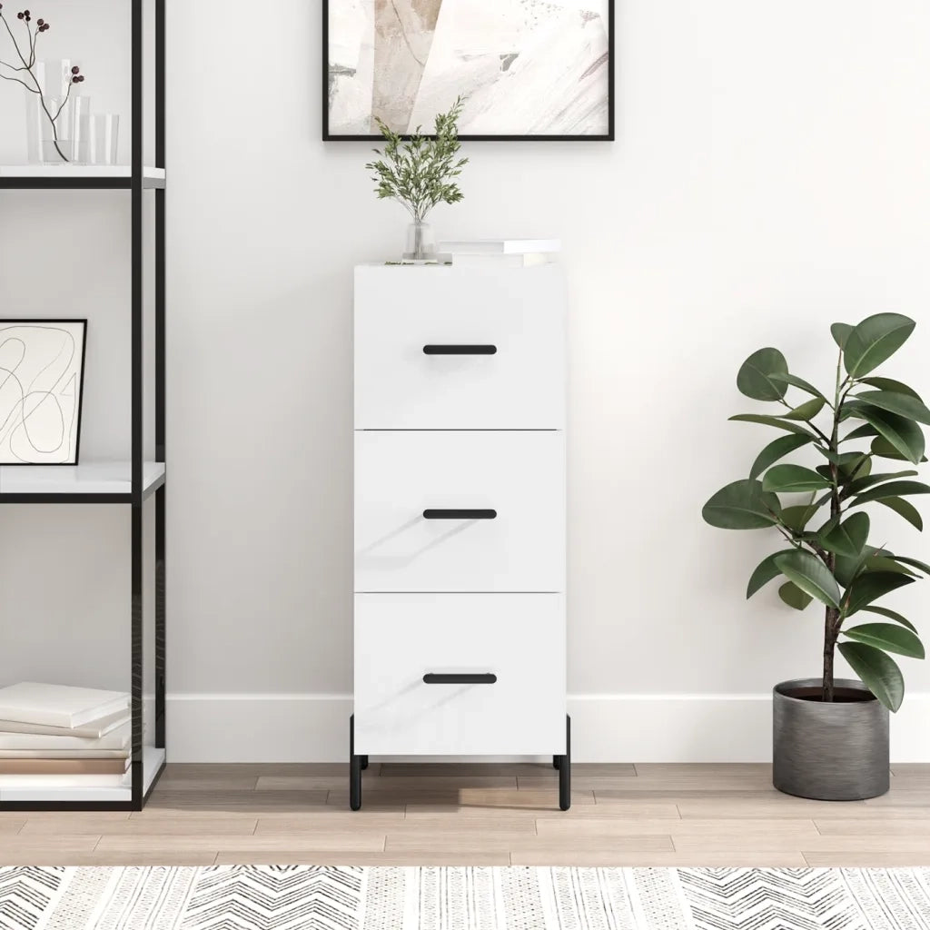 Credenza | Madia | Buffet da pranzo | Armadio da pranzo Bianco Lucido 34,5x34x90 cm in Legno Multistrato