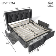 Letto adulto con testiera USB - Xylo - 140x200 cm grigio - 4 cassetti