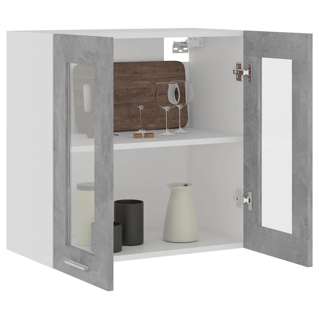 Armadio pensile | Mobile Pensile con Vetro ¡°Lyon¡± Grigio Cemento 60x31x60 cm