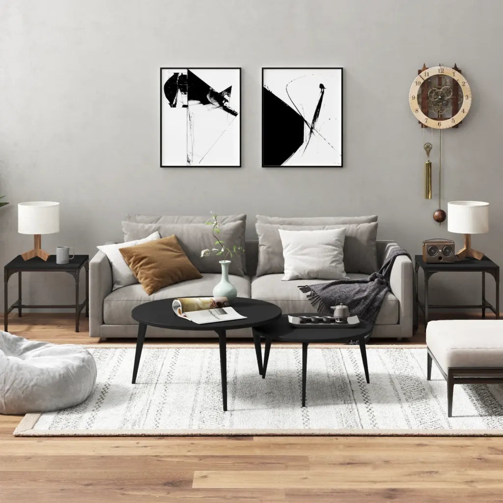 2 pz Tavolini da salotto | Tavolino da caff¨¨ | Tavolino da Soggiorno Nero 40x40x35 cm in Legno Multistrato
