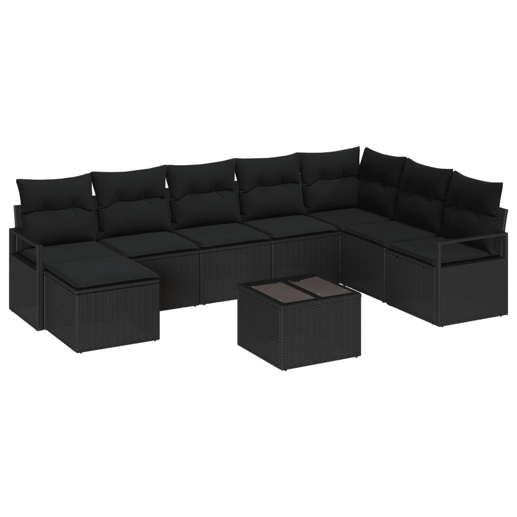 Set divani giardino  con cuscini beige in polirattan