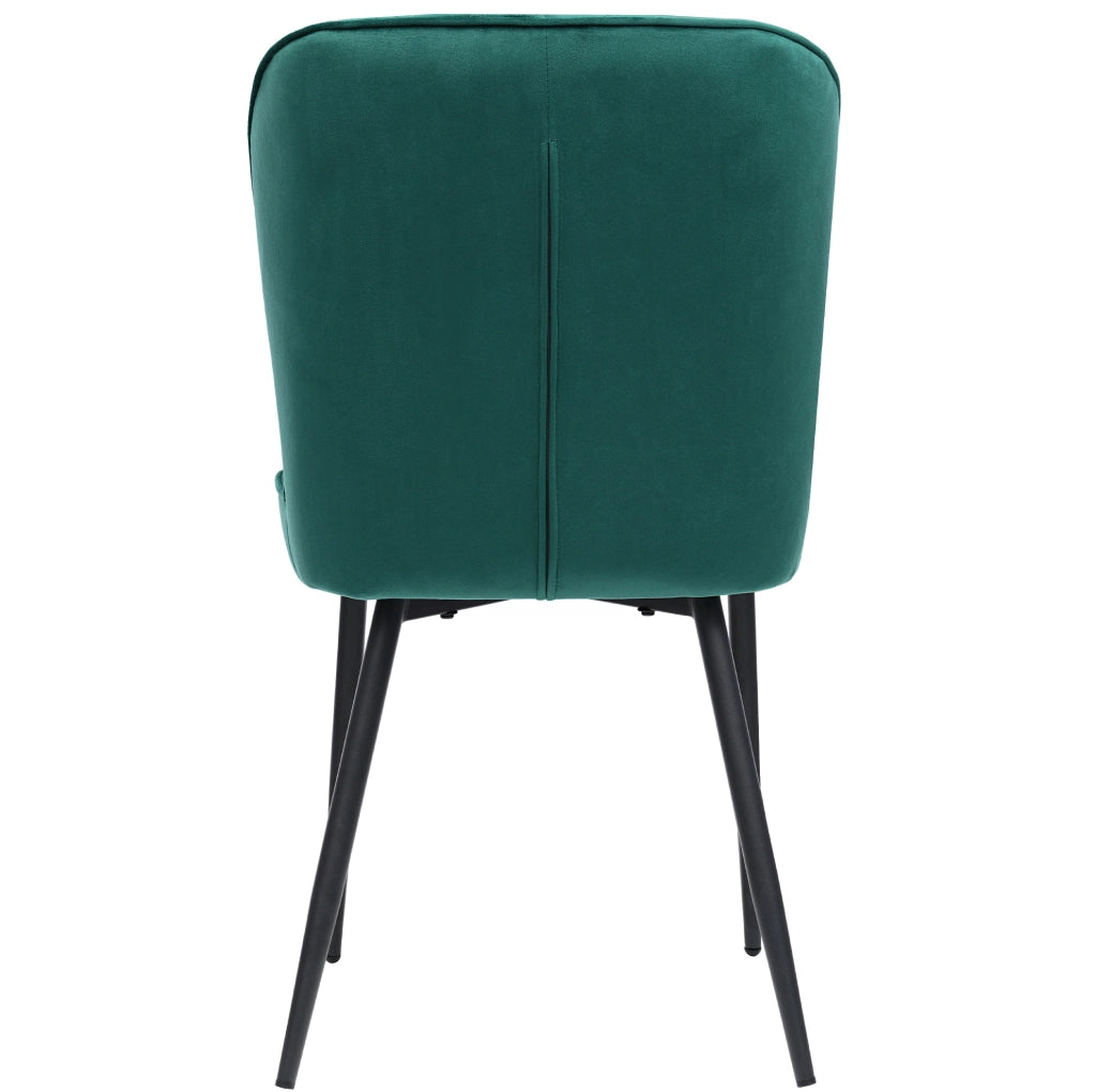 Sedia da pranzo moderna in velluto verde con gambe in metallo; seduta imbottita