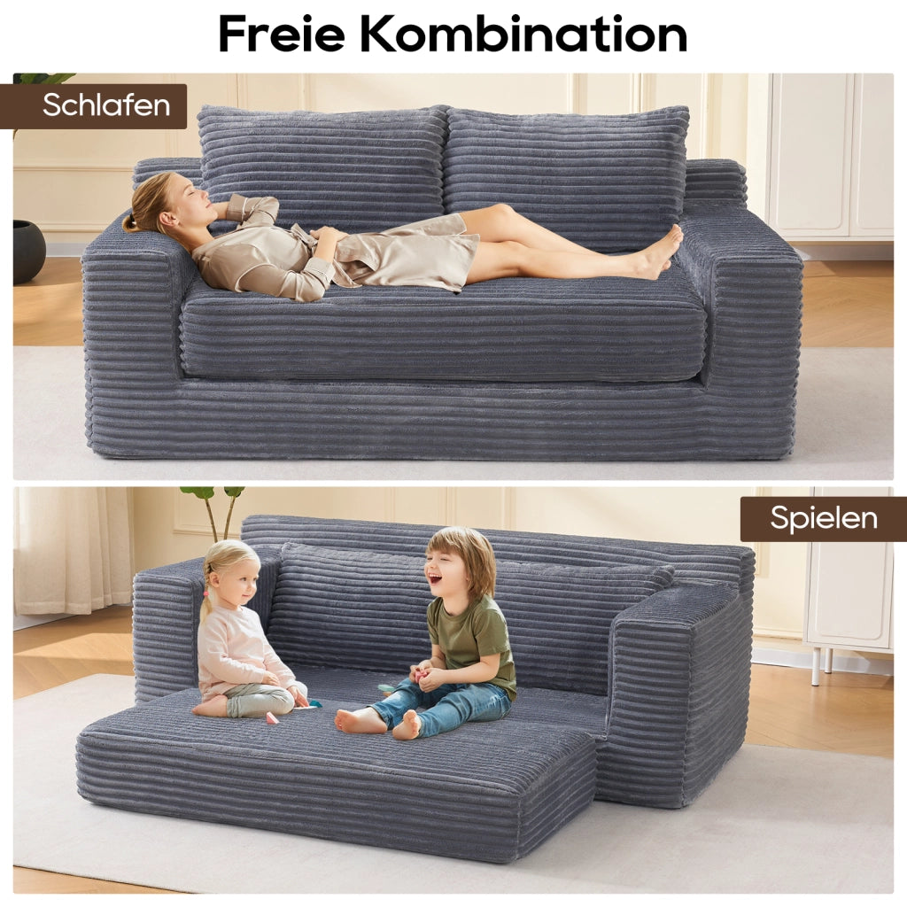 Divano letto a 2 posti in memory foam senza montaggio con rivestimento in tessuto a coste grigio scuro compatto
