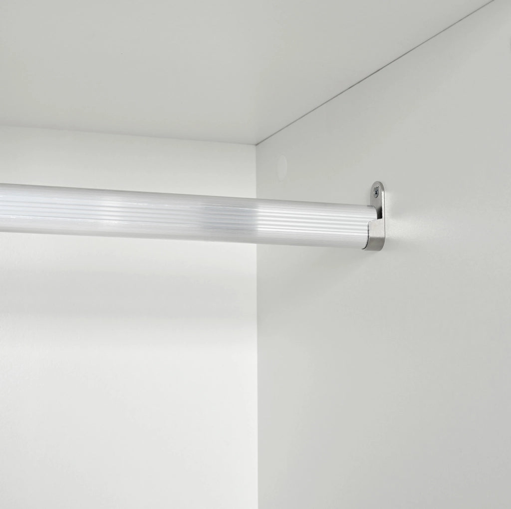 Mobile ingresso con specchio; barra appendiabiti; panca e 2 cassetti; bianco; 120x35x190 cm