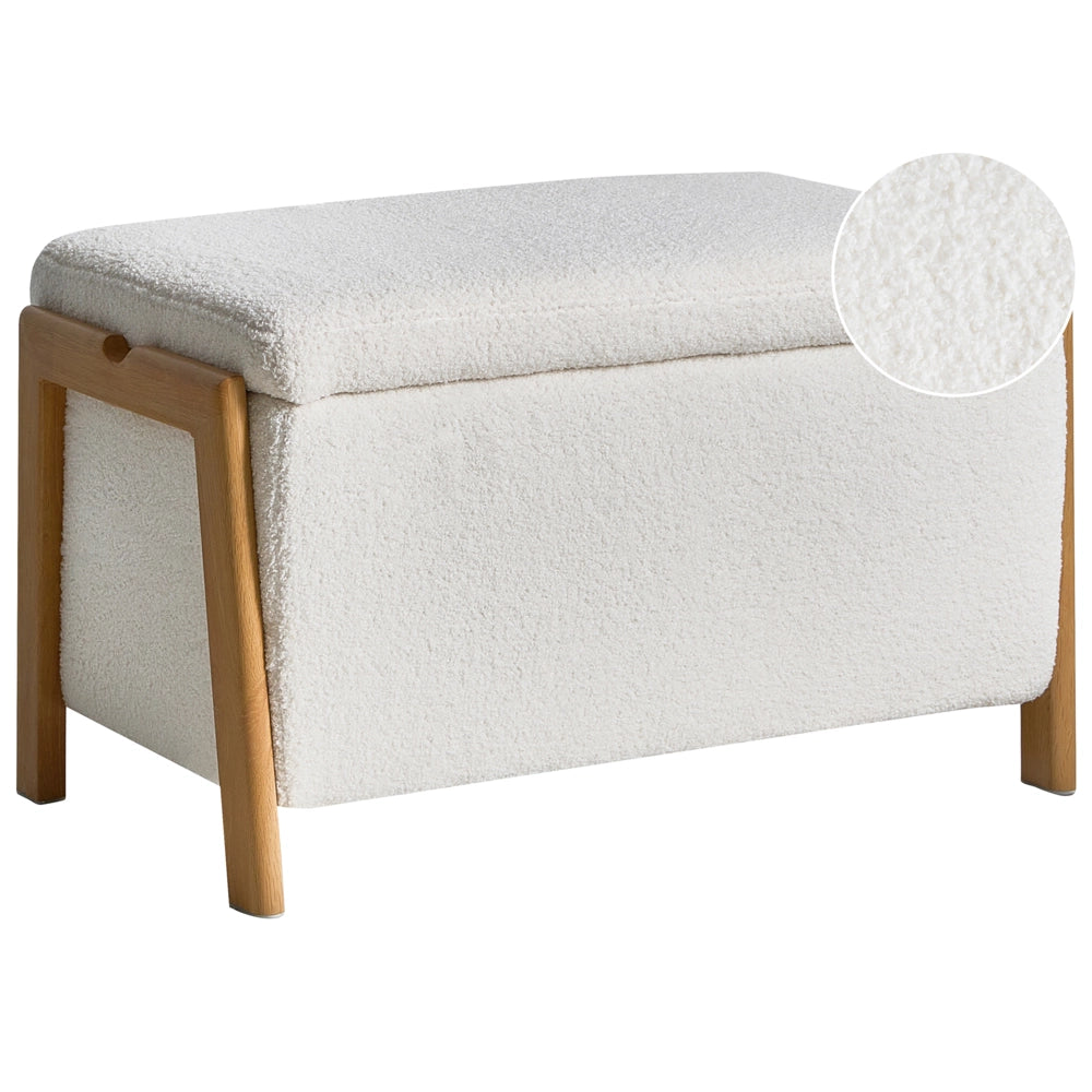 Panca stile moderno e glamour per camera da letto e soggiorno Rivestimento in essuto bouclè bianco contenitore