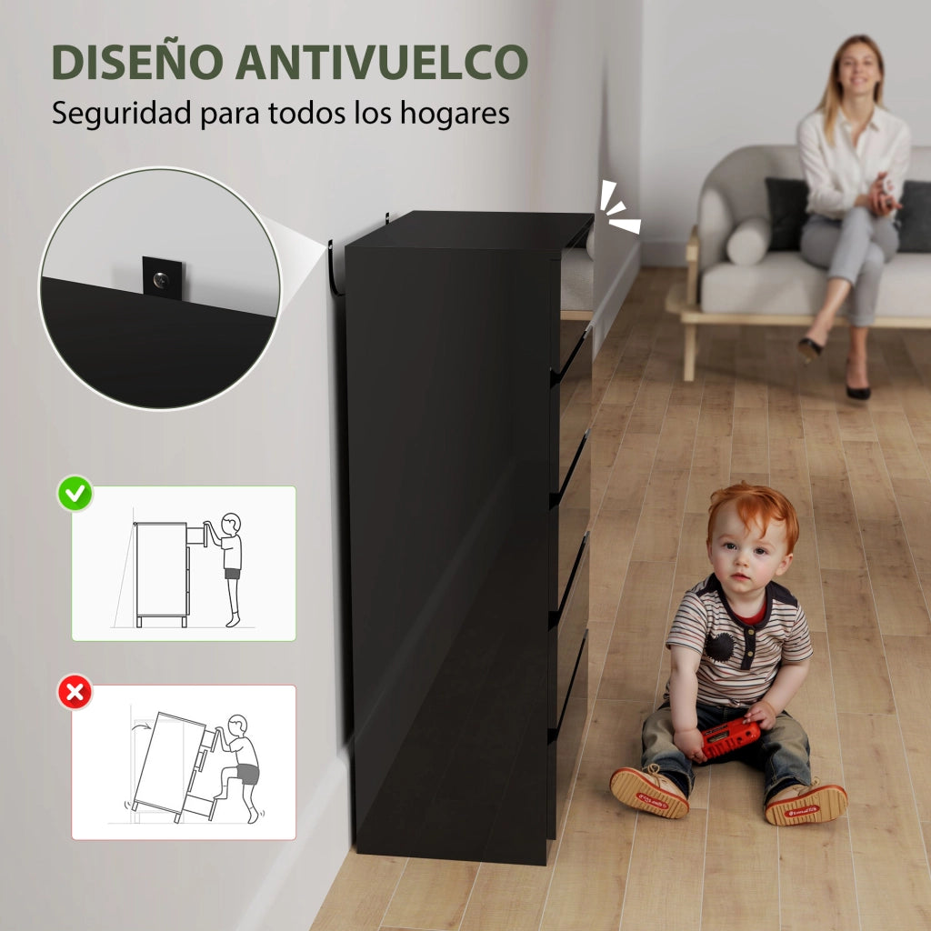 Cassettiera 5 Cassetti Moderna per Camera Dormitorio Soggiorno Ingresso ¨C Minimal ¨C Nero 55x34x100 cm