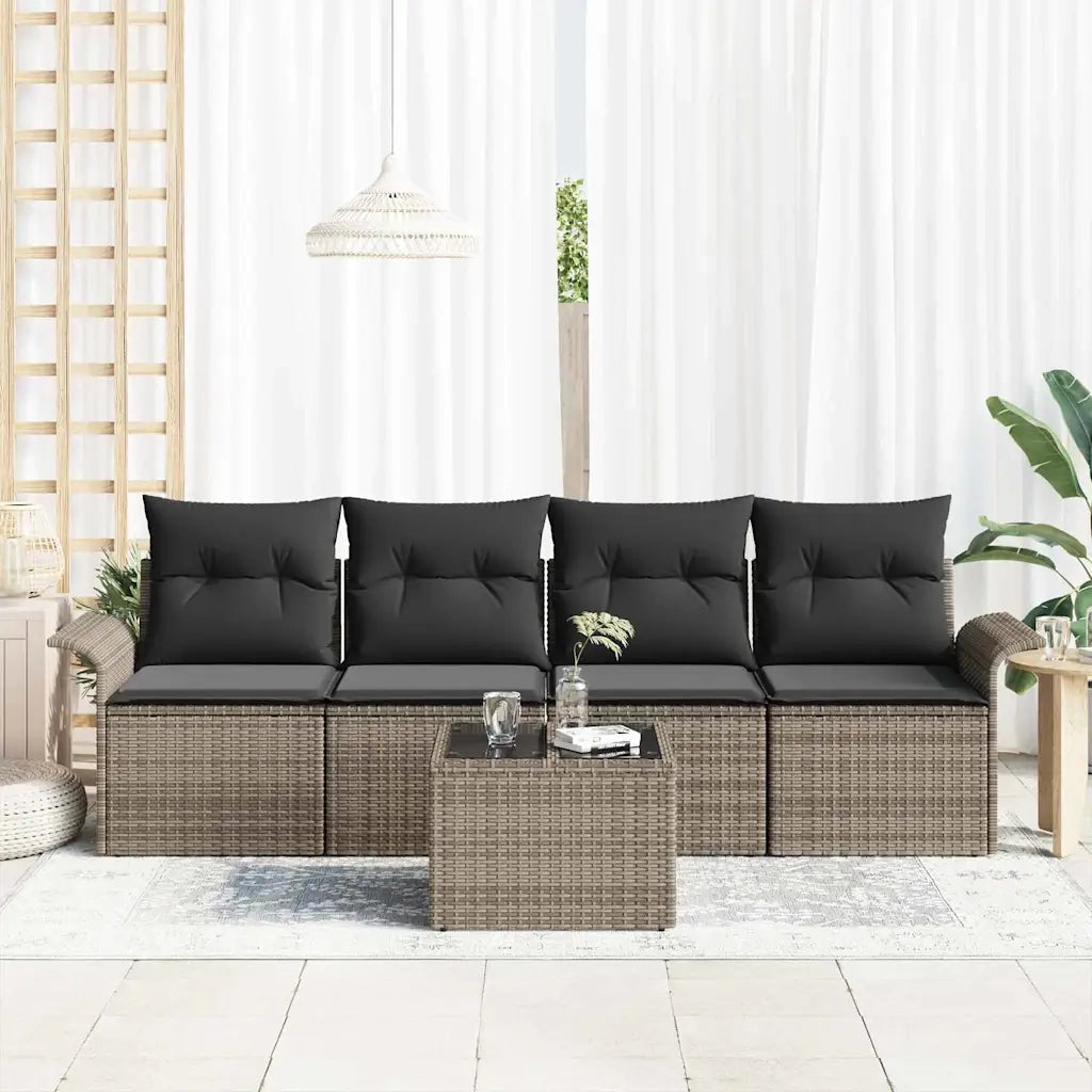Set Divano da Giardino con cuscino 5 pcs Grigio polyrattan 3353898