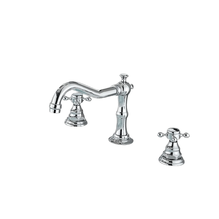 JULIAN | Rubinetto da bagno vintage a 3 fori cromo lucido Lavello in acciaio inossidabile retrò premium | Antico miscelatore 2 maniglie argento