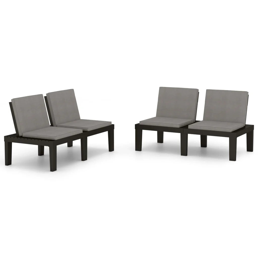 Panca da giardino mobili da esterno per patio set da giardino con cuscini 2 pezzi plastica grigia 02_0011853
