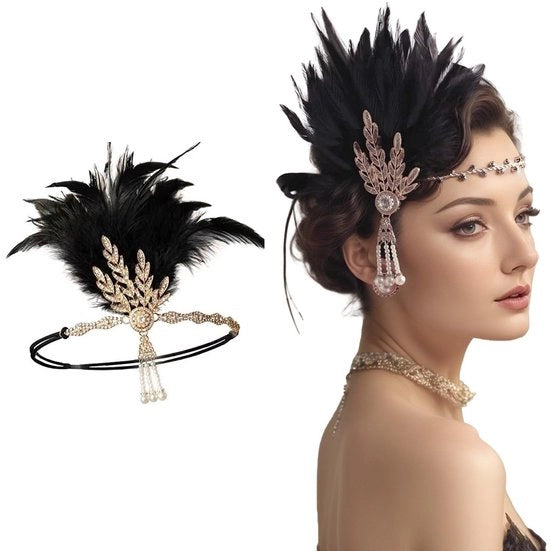 Accessorio per flapper anni '20 - Flapperaccessorio - Cristalli/veri - Nero - Adattabile - Progetto elegante - Flapperhoed