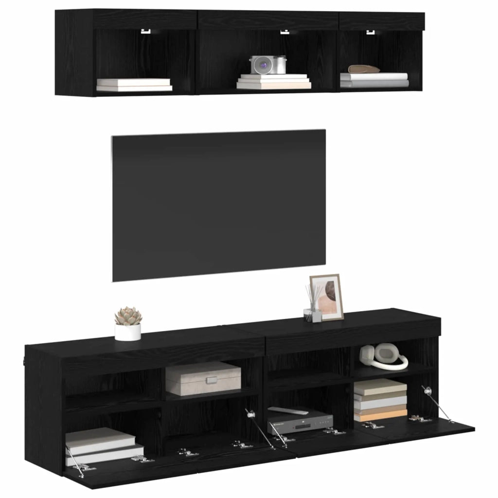 Mobile Porta TV con LED 5 pz-Credenza per TV Rovere Nero 80 x 30 x 40 cm