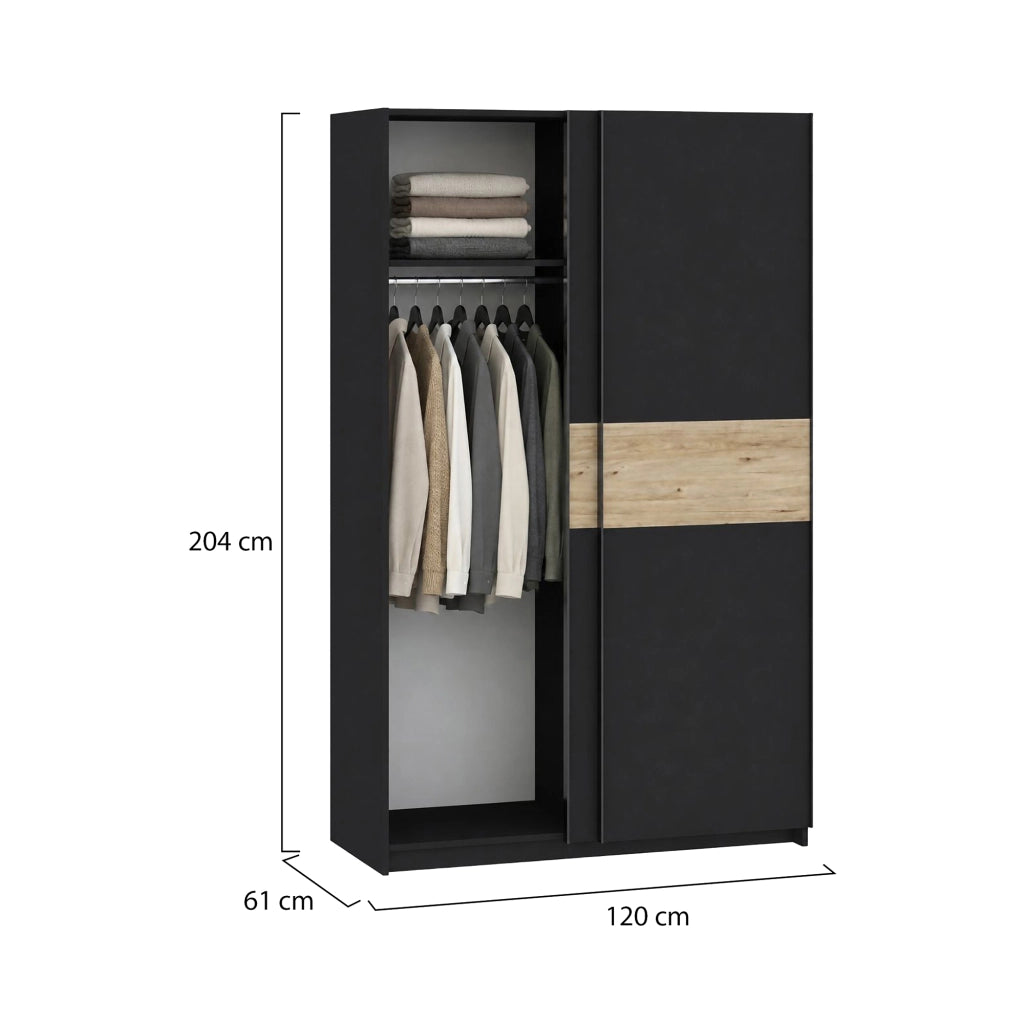 Armadio Camera da Letto Maba, Guardaroba 2 Ante 2 Ripiani, 120x204h cm Nero Antracite