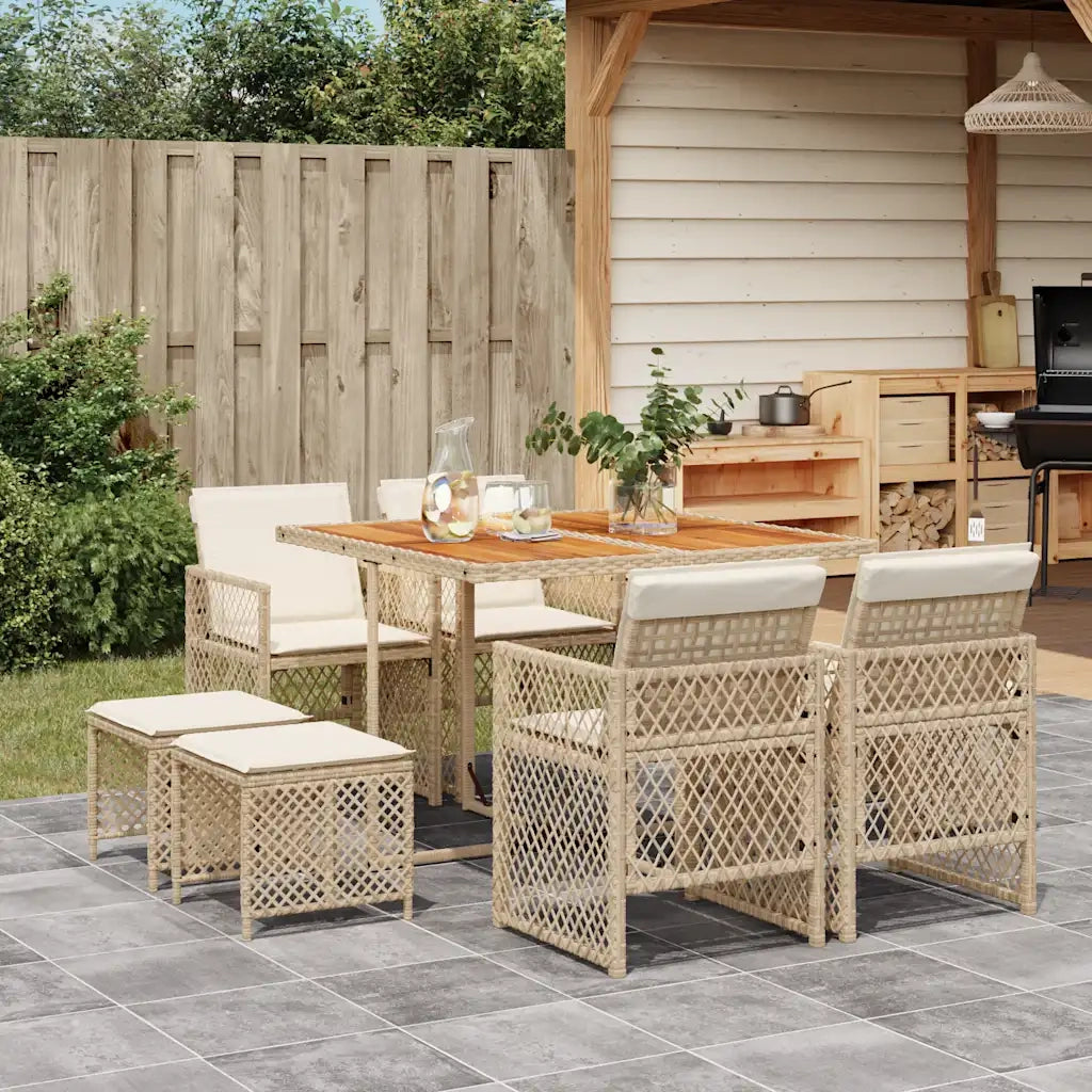 vidaXL Set da Pranzo da Giardino 9 pz con Cuscini Beige in Polyrattan
