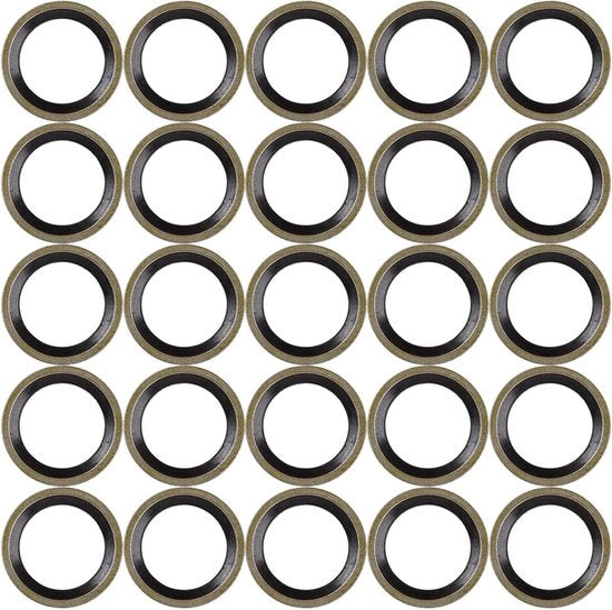 Set di 25 anelli di chiusura piatti per chiusura di oli, realizzati in argilla bronzo, misura M12. Imballaggio per la chiusura e la sicurezza dei rifiuti di oli.